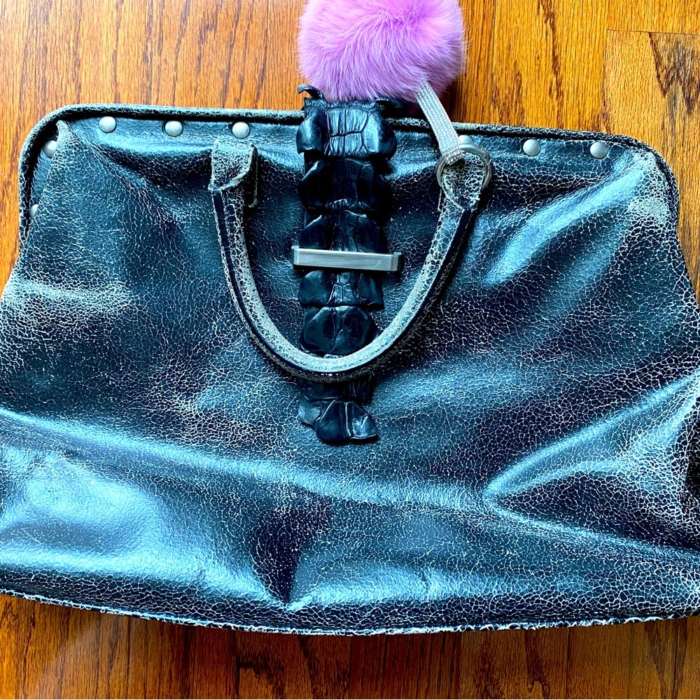 EUC distressed black framed doctor bag
